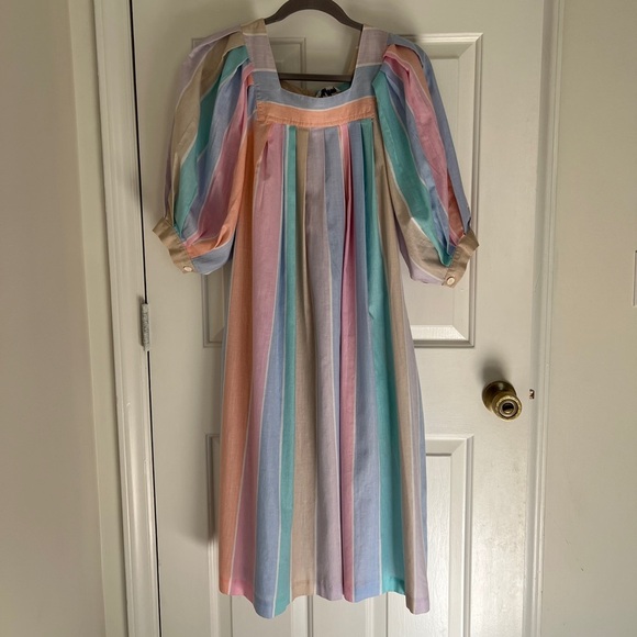 Ruth Norman New York Pastel Striped Dress Vintage Size Small pleated rainbow - Picture 3 of 5